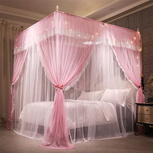 4 Corners Post Ruffle Princess Bed Canopy Curtain-Double Layer Cozy Drape, view 4