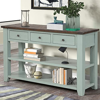 Real Wood Console Table with Storage Drawers,Sofa Table for Entryway | 48.8 Inch Solid Wood Farmhouse Entryway Table;Sofa Table,Rustic Entry Table for Hallway Living Room;Green;Easy Assembly