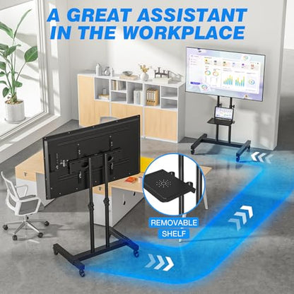 Mobile TV Cart Rolling TV Stand for 32-83 Inch Screens up to 110lbs, Portable TV Stand on Wheels with Height Adjustable Shelf, Outdoor TV Stands Mount for Home Office MAX VESA 600x400mm, Black
