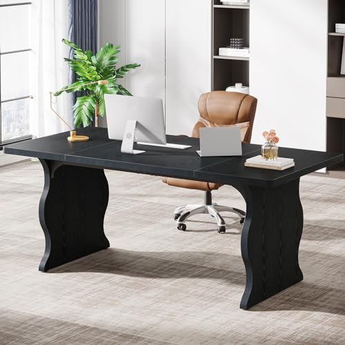 Tribesigns 63" Large Desk for Home Office, Spacious Executive Computer Desk with Ample Leg Room, Double PC Gaming Writing Table Study Desk with Sturdy Legs, Black