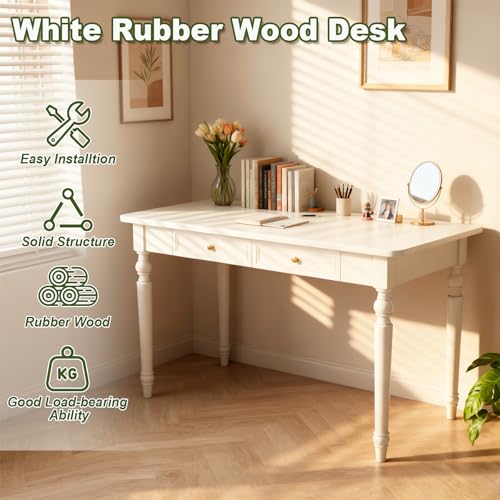 48in Rubber Wood Desk with Two Drawers,Home Writing Tables with Storage, view 4