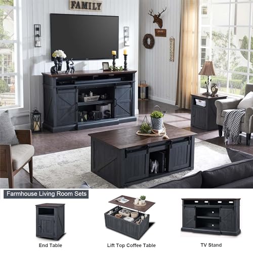 Farmhouse 80/75 inch TV Stand, 37.4" Tall Entertainment Center, Grey, view 6
