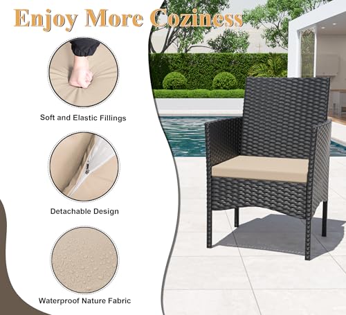 4 Piece Patio Rattan Conversation Set, Outdoor Rattan Chair Wicker Furniture Set, Couple Seats and Tempered Glass Table,Comfort Seat for Patio, Pool or Backyard