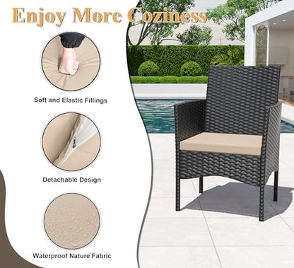 4 Piece Patio Rattan Conversation Set, Outdoor Rattan Chair Wicker Furniture Set, Couple Seats and Tempered Glass Table,Comfort Seat for Patio, Pool or Backyard