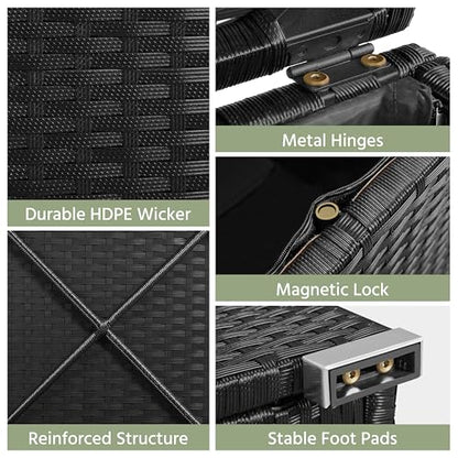 Yaheetech Wicker Ottomans, Set of 2 PE Rattan Side Tables, Black/Gray | Outdoor/Indoor Footstools with Hidden Storage & Removable Cushion, Additional Seating for Patio/Garden/Balcony/Yard