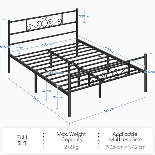 Full Metal Bed Frame with Scroll Headboard and Footboard Black, view 3