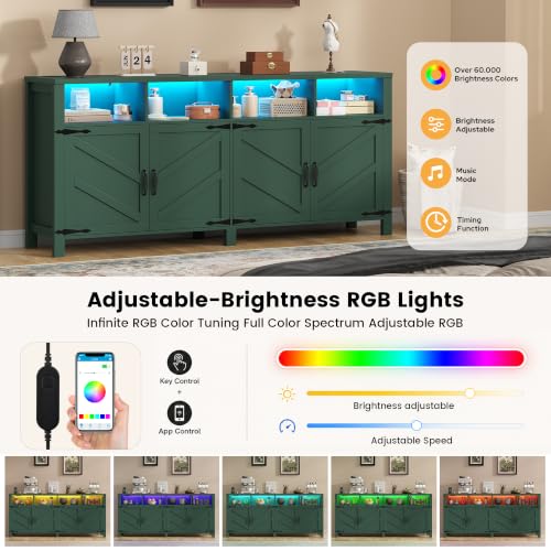 Buffet Sideboard with Storage with Power Outlets & LED Light, view 6