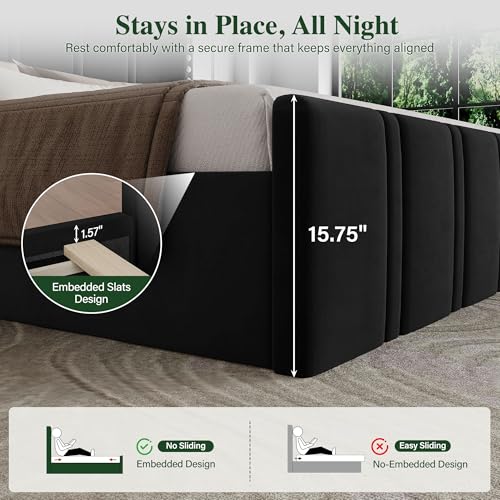 Black King Size Bed Frame and Headboard, view 6