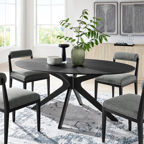 Crossroads 71Inch Oval Dining Table Solid Wood Black Finish Modern Kitchen Room Entertaining Home Furniture Quality Stylish Elegant Durable Refined Versatile
