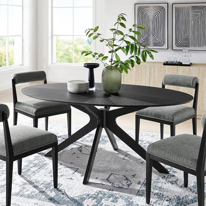 Crossroads 71Inch Oval Dining Table Solid Wood Black Finish Modern Kitchen Room Entertaining Home Furniture Quality Stylish Elegant Durable Refined Versatile