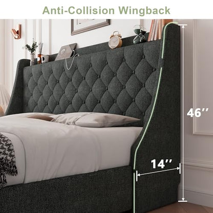 King Size Bed Frame with 4 Storage Drawers, view 3