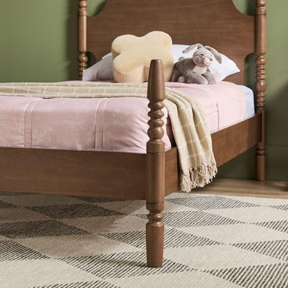 EZ Assembly Traditional Wood Spindle Bed, Vintage Bed Frame, No Box Spring Required, Twin Bed Frame with Headboard, Twin Size, Dark Brown
