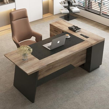 L Shape Executive Desk, Large Office Desk with Drawers & Shelves, view 2