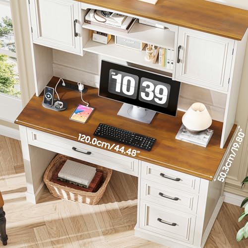 Farmhouse 67" H Executive Desk with Hutch, LED Light and Charging Station, view 4