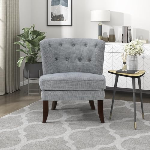 Accent Chair, Textured Fabric Upholstered Armless Chair with Solid Wood Legs, Button Tufted Curved Back for Living Room/Bedroom/Office/Waiting Area, Dark Gray
