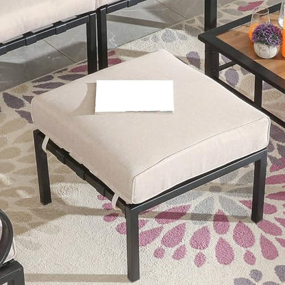 Patio Ottoman Metal Foot Stool Outdoor Ottoman with 5.9" Thick Beige Cushion, 22.4" W x 22.4" D x 18.1" H