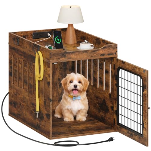31.5''Dog Crate Furniture with Charging Station, Pet Crate End Table, view 2