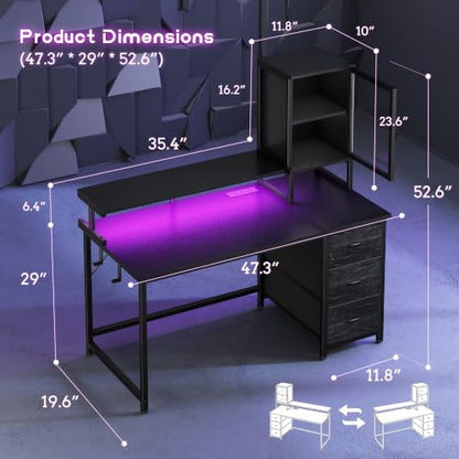 47" Gaming Desk with Hutch and Cabinet to Display,Black, view 4