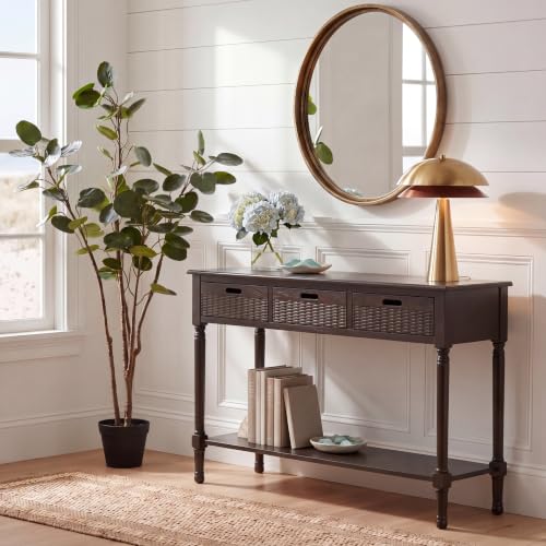 SAFAVIEH Home Collection - Landers Dark Chocolate Console Table with 3 Basket Drawers and 1 Shelf, Farmhouse Accent Entryway Table (CNS5711F)