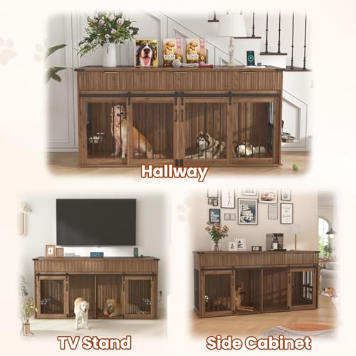 71" Dog Crate Furniture for 2 Dogs, view 5