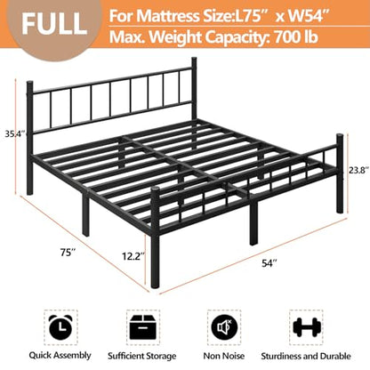 Full Metal Bed Frame with Headboard and Footboard Steel Slat Support, view 3