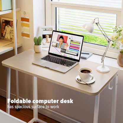Folding Desk, 31.5" Foldable Computer Table for Small Spaces, Oak, view 6