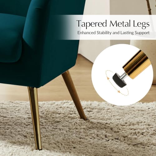 Teal Velvet Tufted Wingback Armchair with Gold and Wood Legs, view 5