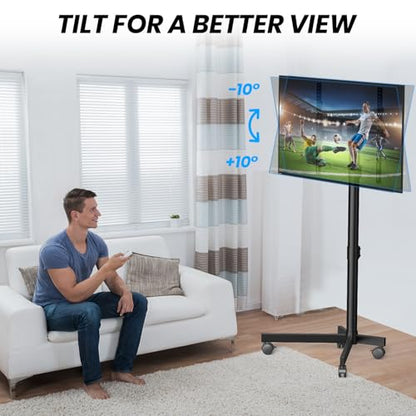 Mobile TV Cart Rolling TV Stand for 23-60 Inch LCD LED Flat Curved Screens up to 88 lbs - Height Adjustable Portable TV Stand on Wheels - Outdoor TV Stand Mount, Max VESA 400x400mm, Black