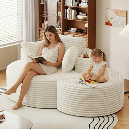 Oversized Round Chaise Longue Chair with Ottoman, view 5