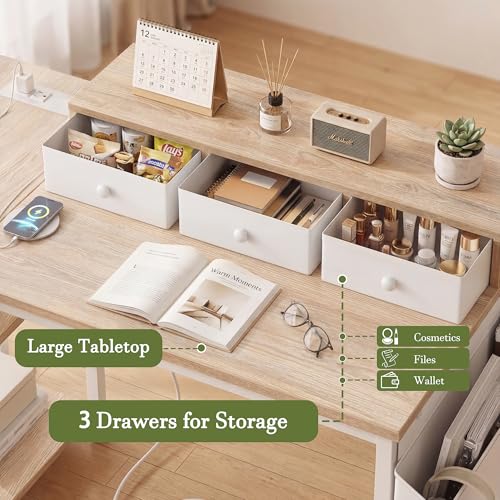 40 Inch L Shaped Computer Desk with 3 Drawers & Power Outlets, view 7