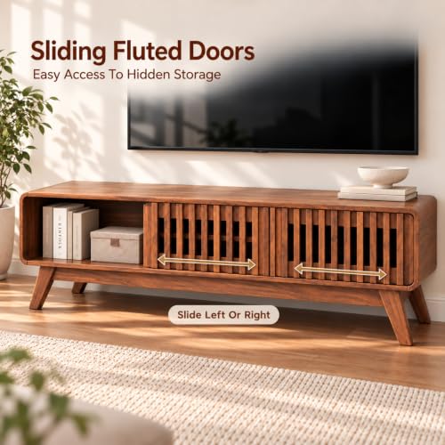 59 Inch Mid-Century Modern TV Stand for TVs up to 65 Inches(Walnut), view 5