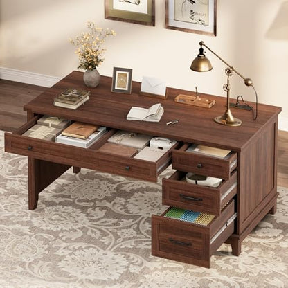 53.5" Executive Desk with Power Outlet, Home Office Desk with Drawers, view 6