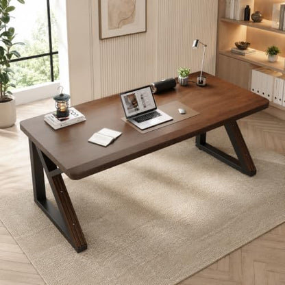 Mid-Century Modern Wood Office Desk with Thick Desktop, view 2