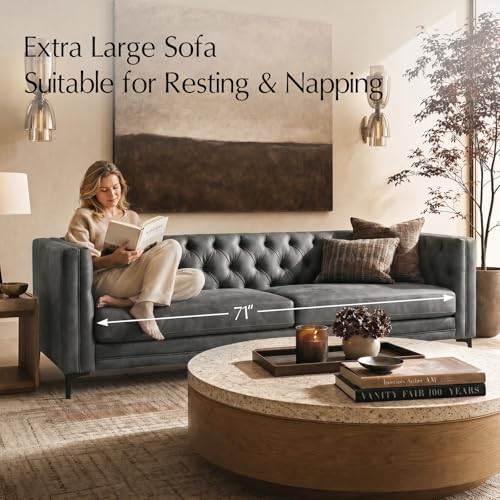 84" W Faux Leather Sofa Couch with Metal Legs, Button-Tufted 3-Seater Sofa, Mid Century Modern Contemporary Upholstered Couch for Living Room, Entertainment Area, Apartment,Grey