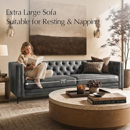 84" W Faux Leather Sofa Couch with Metal Legs, Button-Tufted 3-Seater Sofa, Mid Century Modern Contemporary Upholstered Couch for Living Room, Entertainment Area, Apartment,Grey