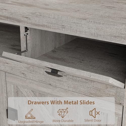 Farmhouse TV Stand for Tv Up to 80 Inches, 70 in Long Entertainment Center with 4 Storage Drawers & 3 Open Shelf, Television Consoles Stands for Living Room, Bedroom-Antique Grey