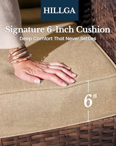 7-Piece Luxury Patio Furniture Set with 6" Thick Cushions, Weather-Resistant Wicker High Back Swivel Rocker Chairs, Senior-Friendly Outdoor Sofa Set for Large Deck, Yard and Poolside, Beige(V2)