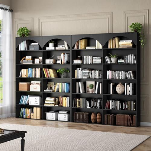 70.8’’ Tall Bookshelf and Bookcase, 7-Tier Double Wide Bookcase Modern Large Open Display Shelves with Curved Baffle for Home Office Living Room (Black)