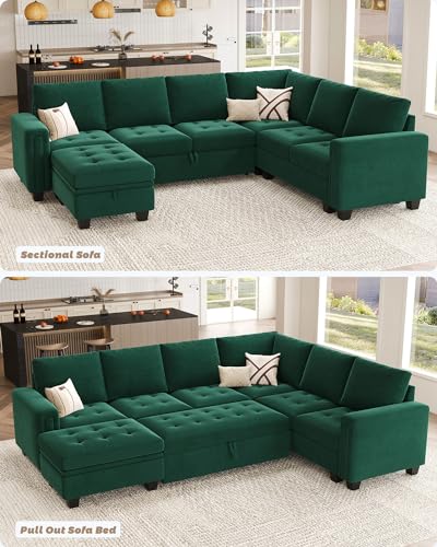 Pull Out Sofa Bed Module Part for Modular Sectional Sleeper Sofa Armless Loveseat with Pull Out Bed for Sectional Couch Green