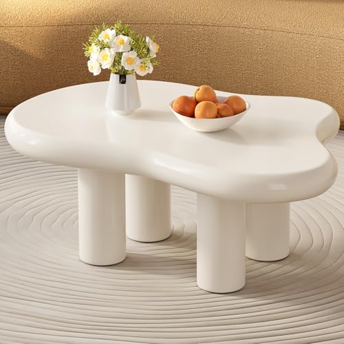 35" Cloud Coffee Table Cream White with 4 Legs for Living Room,Center Table,Low Table,for Living Room Apartment Bedroom Balcony Minimalist Accent Furniture