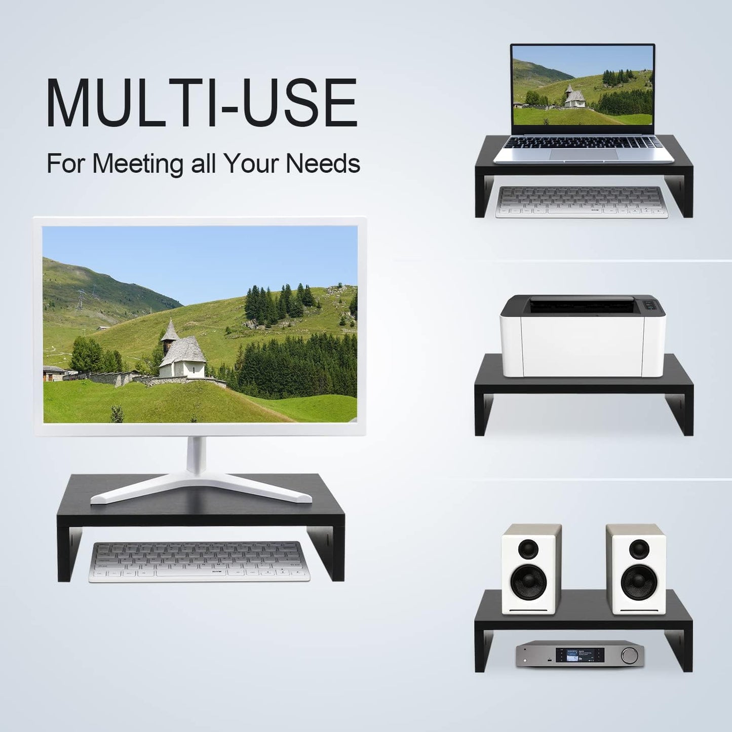 14.2 Inch Monitor Stand Riser, Wood Monitor Riser with Storage for Desk Small Monitor Stand Tv/Screen/Pc/Laptop Riser Computer Stand Desktop Shelf (Black-14.2 Inch)