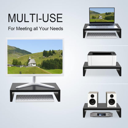 14.2 Inch Monitor Stand Riser, Wood Monitor Riser with Storage for Desk Small Monitor Stand Tv/Screen/Pc/Laptop Riser Computer Stand Desktop Shelf (Black-14.2 Inch)