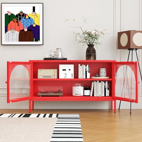 Metal Storage Cabinet with Doors and Shelves, 2 Door TV Stand, view 3