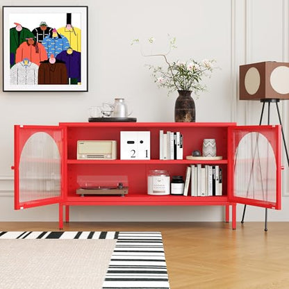 Metal Storage Cabinet with Doors and Shelves, 2 Door TV Stand, view 3