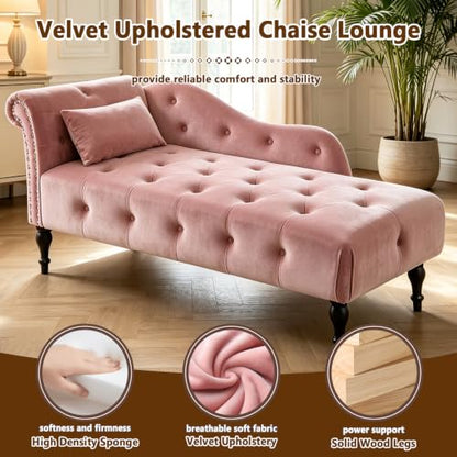 Velvet Upholstered Chaise Lounge Chair Indoor with Pillow, view 8