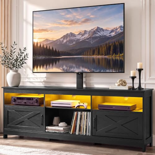 70" TV Stand with Mount, LED Lighting & Power Outlets, Black, view 2