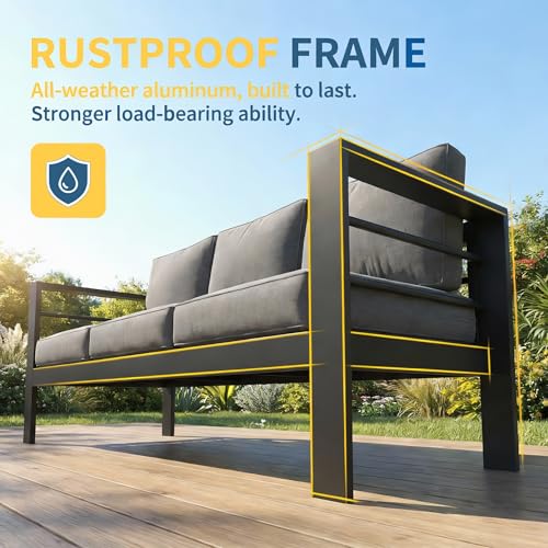 Aluminum Patio Furniture Set for All Weather, Oversized Metal Outdoor Furniture Set with 27.5" Deep Seating and 3.2" Wide Armrest, Outdoor Patio Conversation Sets with 10" Back Suport Cushion