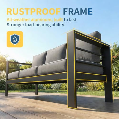 Aluminum Patio Furniture Set for All Weather, Oversized Metal Outdoor Furniture Set with 27.5" Deep Seating and 3.2" Wide Armrest, Outdoor Patio Conversation Sets with 10" Back Suport Cushion
