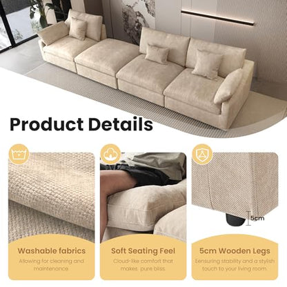 Cloud Couch Modular Sectional Sofa for Living Room, Down Filled 160" U Shaped Couch with Ottoman,Modern 6 Seater Convertible Couches,All Covers Washable&Replaceable
