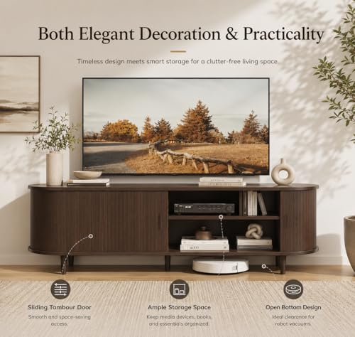 58" Mid-Century Modern TV Stand with Sliding Doors, view 6